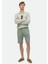 Açık Yeşil Düz Dokuma Carrot Fit Casual %100 Pamuk Bermuda 1