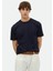 Lacivert Çizgili Bisiklet Yaka %100 Pamuk T-Shirt 1