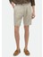 Bej Düz Dokuma Carrot Fit Casual %100 Keten Bermuda 2