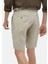 Bej Düz Dokuma Carrot Fit Casual %100 Keten Bermuda 5