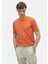 Turuncu Düz Bisiklet Yaka %100 Keten T-Shirt 1