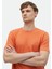 Turuncu Düz Bisiklet Yaka %100 Keten T-Shirt 3