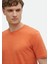 Turuncu Düz Bisiklet Yaka %100 Keten T-Shirt 4