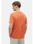 Turuncu Düz Bisiklet Yaka %100 Keten T-Shirt 5