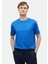 Mavi Düz Bisiklet Yaka %100 Pamuk T-Shirt 1