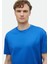 Mavi Düz Bisiklet Yaka %100 Pamuk T-Shirt 3