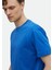 Mavi Düz Bisiklet Yaka %100 Pamuk T-Shirt 4