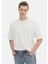 Ekru Jakarlı Bisiklet Yaka %100 Pamuk T-Shirt 1