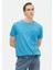 Turkuaz Düz Bisiklet Yaka %100 Pamuk T-Shirt 1