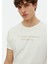Ekru Baskılı Bisiklet Yaka %100 Pamuk T-Shirt 3