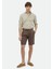 Kahverengi Düz Dokuma Carrot Fit Casual %100 Keten Bermuda 1