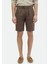 Kahverengi Düz Dokuma Carrot Fit Casual %100 Keten Bermuda 2