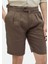 Kahverengi Düz Dokuma Carrot Fit Casual %100 Keten Bermuda 3