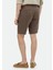 Kahverengi Düz Dokuma Carrot Fit Casual %100 Keten Bermuda 4