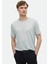 Açık Gri Düz Bisiklet Yaka %100 Keten T-Shirt 1