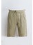 Açık Yeşil Düz Dokuma Carrot Fit Casual %100 Keten Bermuda 5