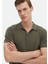 Haki Polo Yaka Düz Örgü %100 Pamuk Triko 5