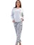 Kadın Büyük Beden Gri Uzun Kollu Yuvarlak Yaka Cepli Oval Etek Pamuklu Pijama Takımı Tam Kalıp 1