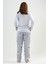 Kadın Büyük Beden Gri Uzun Kollu Yuvarlak Yaka Cepli Oval Etek Pamuklu Pijama Takımı Tam Kalıp 4