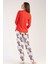 Kadın Kırmızı Uzun Kollu Yuvarlak Yaka Oval Etek Pamuklu Pijama Takımı Tam Kalıp 1