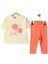 Kız Çocuk Bej Çiçekli Incili Tişörtlü Pembe Taytlı 2'li Takım 1