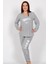 Kadın Büyük Beden Gri Uzun Kollu Yuvarlak Yaka Oval Etek Pamuklu Pijama Takımı Tam Kalıp 1
