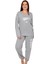 Kadın Büyük Beden Gri Uzun Kollu Yuvarlak Yaka Oval Etek Pamuklu Pijama Takımı Tam Kalıp 3