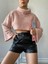 Pembe Balıkçı Yaka Crop Oversize Pelüş Sweatshirt 26252 1