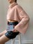 Pembe Balıkçı Yaka Crop Oversize Pelüş Sweatshirt 26252 2