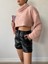 Pembe Balıkçı Yaka Crop Oversize Pelüş Sweatshirt 26252 3