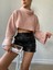 Pembe Balıkçı Yaka Crop Oversize Pelüş Sweatshirt 26252 4