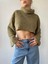 Haki Balıkçı Yaka Crop Oversize Pelüş Sweatshirt 26252 2