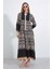 Kadın Siyah Bej Desenli Bileği Lastikli Düğmeli Uzun Viskon Elbise Hzl24S-Bd124231 2