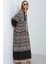 Kadın Siyah Bej Desenli Bileği Lastikli Düğmeli Uzun Viskon Elbise Hzl24S-Bd124231 3