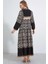 Kadın Siyah Bej Desenli Bileği Lastikli Düğmeli Uzun Viskon Elbise Hzl24S-Bd124231 5
