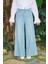 1123-DENIM Parça Boyalı Bağcıklı Bol Paça Pantolon Mavi 2