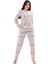 Kadın Bej Kırmızı Uzun Kollu Yarım Düğmeli Yuvarlak Yaka Oval Etek Pamuklu Pijama Takımı Tam Kalıp 1