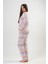 Kadın Bej Kırmızı Uzun Kollu Yarım Düğmeli Yuvarlak Yaka Oval Etek Pamuklu Pijama Takımı Tam Kalıp 3