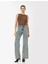 Standart Bel Kot Pantolon Geniş Paça Düğmeli Cepli Pamuklu - Wide Leg Jeans 1