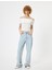 Madonna Yaka Crop Bluz Kısa Kollu Bürümcük Dokulu Slim Fit 2