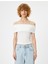Madonna Yaka Crop Bluz Kısa Kollu Bürümcük Dokulu Slim Fit 3