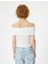 Madonna Yaka Crop Bluz Kısa Kollu Bürümcük Dokulu Slim Fit 4