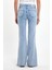 Kadın Emilie Paçası Yırtmaçlı Sky Blue Bootcut Jean Pantolon 4