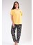 Kadın Büyük Beden Sarı Bisiklet Yaka Desen Oval Etek Kısa Kollu Opened Penye Pijama Takımı 3