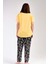 Kadın Büyük Beden Sarı Bisiklet Yaka Desen Oval Etek Kısa Kollu Opened Penye Pijama Takımı 4
