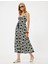 Midi Boy Askılı Viskon Elbise Etnik Desenli Önden Bağlama Detaylı 1