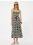 Midi Boy Askılı Viskon Elbise Etnik Desenli Önden Bağlama Detaylı 3