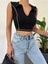 Fav Style Kadın Fermuarlı Polo Yaka Kolsuz Ters Dikiş Detaylı Crop Bluz 1