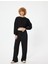 Crop Sweatshirt Bisiklet Yaka Ribanalı Uzun Kollu Rahat Kalıp 1