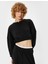 Crop Sweatshirt Bisiklet Yaka Ribanalı Uzun Kollu Rahat Kalıp 2